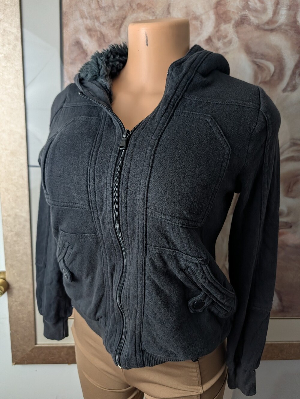 Marc by Marc Jacobs Black Sherpa Lined Heavyweight Hooded Zip Up Jacket Size S